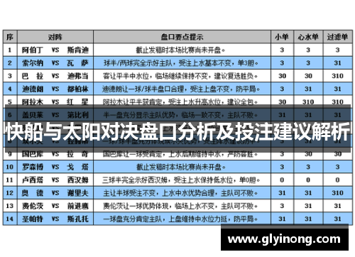 快船与太阳对决盘口分析及投注建议解析
